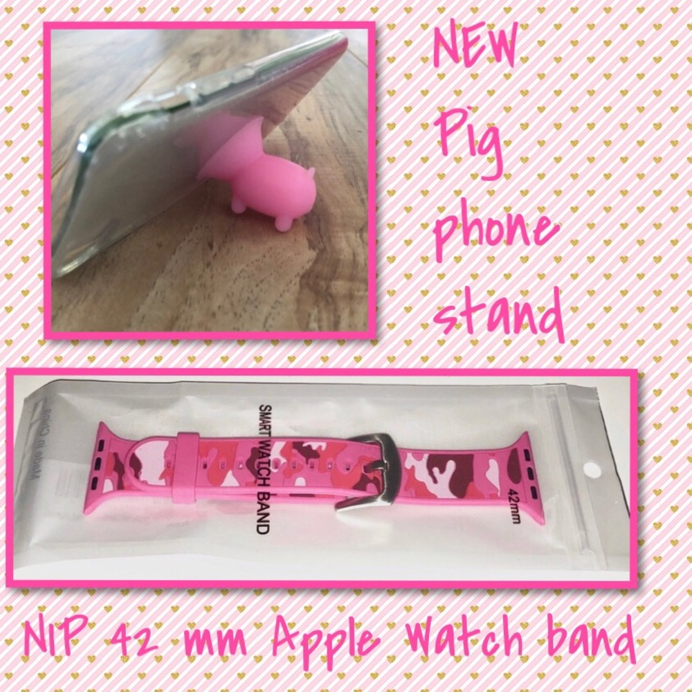 NWT 42mm Pink camo Apple Watch band & phone stand